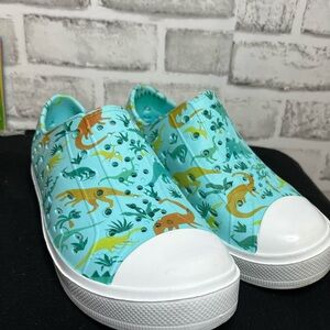 Dinosaur Print Kids Shoes - Blue and White Lily and Dan size big kid 13/1